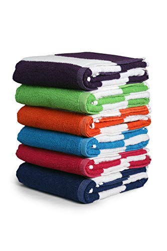 100% Cotton Bath Towel, Pack of 6, Cabana Stripe Beach Towel, Large Pool Towels (27” x 54”), Highly Absorbent, Light Weight, Soft and Quick Dry Swim Towels, for Parties, Guests - Thumbnail 3