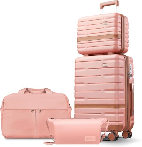 Image of NEISIA Luggage Sets with TSA Lock Hardside PC+ABS Carry On expandable Suitcase with Spinner Wheels Lightweight Rolling Travel Luggage Sets with YKK Zippers (Pink, 4 piece sets(14 /20 /DB /TB)