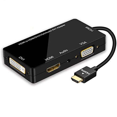 HDMI Adapter, 1080P HDMI to HDMI VGA DVI Audio Multiport 4 in 1 Synchronous Display Video Converter Adapter Male to Female Gold-Plated Jack for Laptop Computer, Monitor, Projector Black