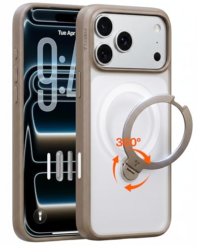 Image of TORRAS Q3 Spin for iPhone 17 Pro Case, 360 Magnetic Stand, Brown | Compatible with MagSafe, Built-in Kickstand, Camera Control, 4X Military-Grade Shockproof Translucent Phone Case for 17 Pro