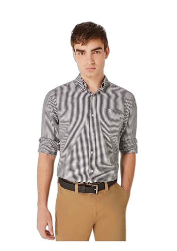 Camisa Básica Masculina Manga Longa Slim Xadrez - Preto M