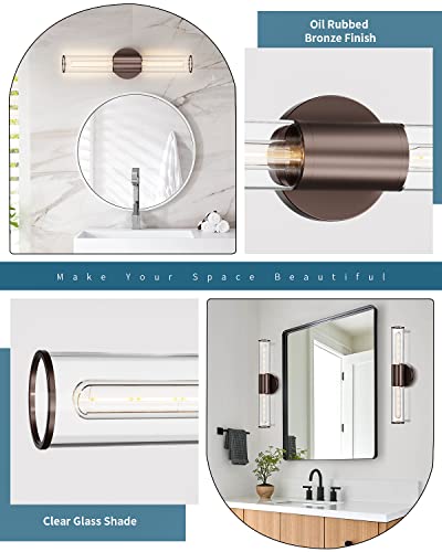 Image of Bathroom Vanity Light Fixture, 2-Light Oil Rubbed Bronze Wall Sconce Lighting Fixture with Clear Glass, Indoor E26 Socket Wall Lamp for Mirror Living Room Hallway(Bulb Not Included)