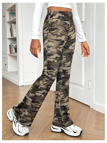 Image of WDIRARA Girl's Camo Print Flare Pants High Waisted Stretch Bell Bottoms Pants