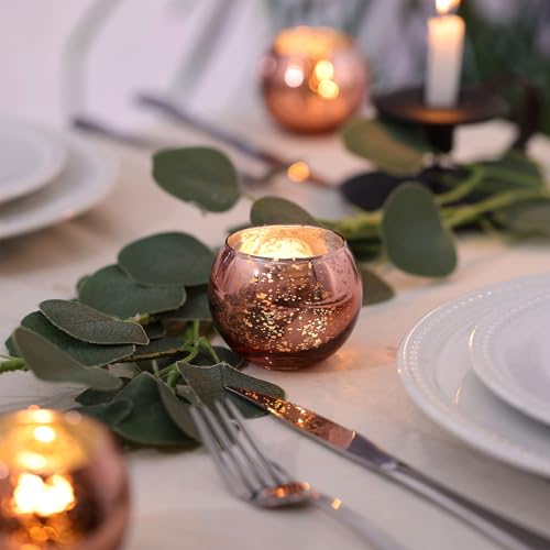 12 Pcs Rose Gold Candle Holders for Birthday Party Decorations- Mercury Glass Votives Tea Lights Holders for Wedding/Bridal Shower/Mother's Day Table Centerpieces, Rose Gold Party Supplies for Women