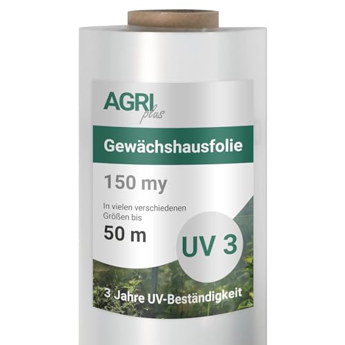 AGRI plus Film de Serre 1,5 x 15 m I Film de Jardin très Transparent & indéchirable pour Outdoor I bâche de Protection résistante aux intempéries & 3 Ans résistant aux UV I épais.=0,150 mm