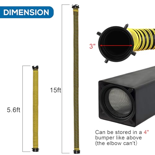 Image of 15FT RV Sewer Hose, EXTREME Heavy Duty 24 Mil TPE Material for Abrasion Resistance and Crush Protection, Camper Sewer Hose Kit with Pre-Attached Bayonet Fittings, 4-in-1 Adapter Elbow, Yellow
