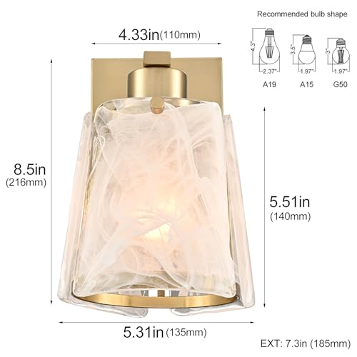 Image of DAYCENT Modern Gold Wall Sconce with Smoky Glass Shade