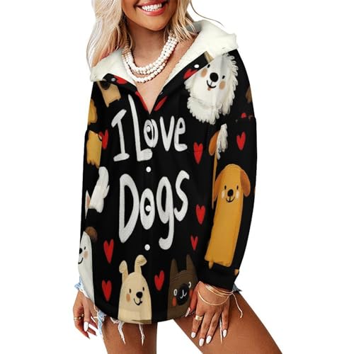 Veste polaire femme j'adore les chiens marron veste chaude à capuche sherpa pour l'hiver