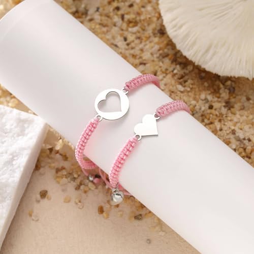 Image of First Day of Kindergarten Pre K Gifts for Mother Daughter,Mommy and Me Bracelet Matching Heart Bracelets Set for 2