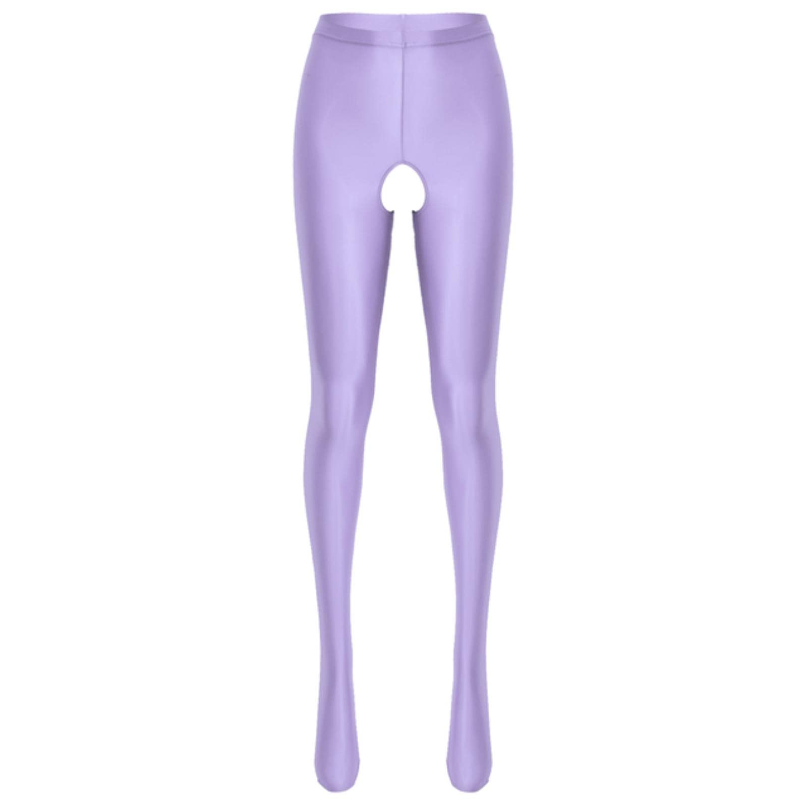 Glossy Sexy Open Crotch Pants Oil Shiny Opaque Crotchless Pantyhose wet look Tights Silky Stockings High Waist Leggings