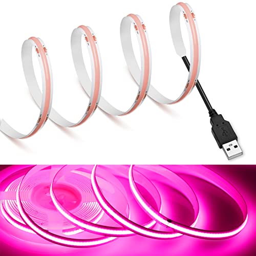 Image of MDee】COB LED Strip Lights Pink 4.92ft /1.5m USB Powered 5V Flexible LED Tape Lights with USB Connector CRI 90+ 800LM /m 320LEDs /m for Indoor and Outdoor Decor(Pink4.92ft /1.5m)