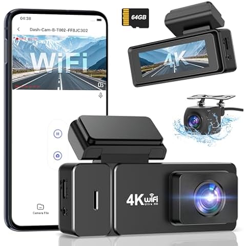 Otovoda Dash Cam Front Rear, 4K+1080P WiFi Dual Dash Cam, with Free 64GB Card, Dash Camera for Cars with APP, 2.99” IPS Car Camera, Night Vision, 170°Wide Angle, 24H Parking Mode, Loop Recording Cover