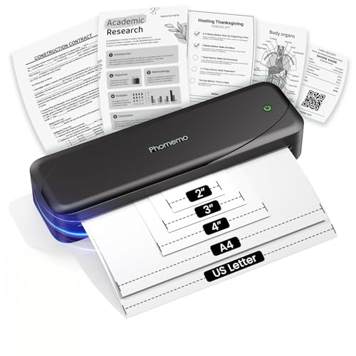 Phomemo Impressora portátil, M833, atualizada, portátil, sem tinta, sem fio, para viagens, impressora de etiquetas Bluetooth, compatível com 21 x 28 cm, carta dos EUA e papel térmico A4, adequada para