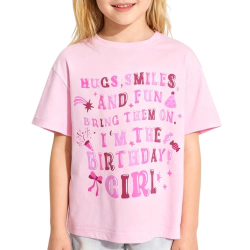 Image of WELAKEN Girls Soft T-Shirt with Curved Hem, Breathable Stretchy Rayon Crewneck Short Sleeve Tees, Kids Everyday Basic Top