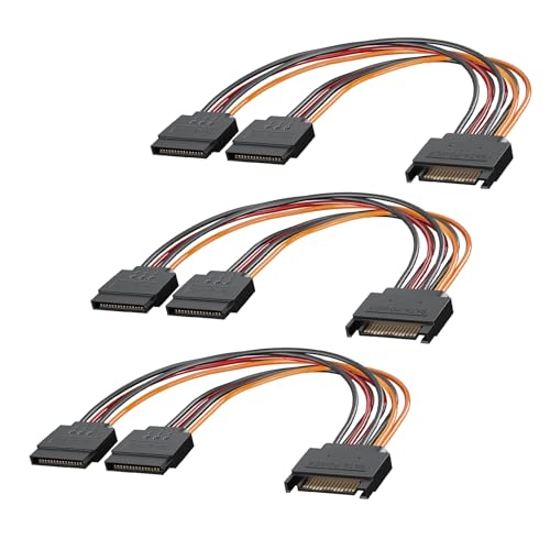 Mbiydeg 3-Pack 15 Pin SATA Power Splitter Cable, 8 Inch Sata Male to 2X Female Cable for HDD、SSD、Optical Drives