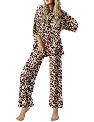 Ekouaer Lounge Sets for Women Short Sleeve Tops and Long Pants Soft Comfy Pajamas Set 2 Piece Outfits S-XXL