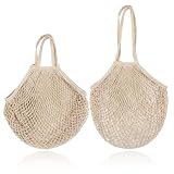 Luxorium 2 bolsas de malla de algodón plegables con asa larga para mercado, frutas, verduras y juguetes de playa