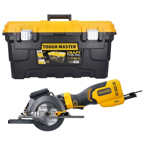 Image of TOUGH MASTER Mini Circular Saw 750W 3600RPM Compact Electric Circular Saw with Laser Guide & Blade 125mm for Wood Metal Tiles Plastic, Cutting Depth 45.5mm (90°), 30.5mm (45°) (with 22'' Tool Box)