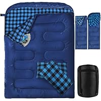 Doppelschlafsack Flanell, 2 Personen Schlafsack Outdoor 220 x 160 cm, Verbesserter Doppel Zippern, mit 2 Kissen und Tragetasche, Erwachsene Deckenschlafsack für Familie