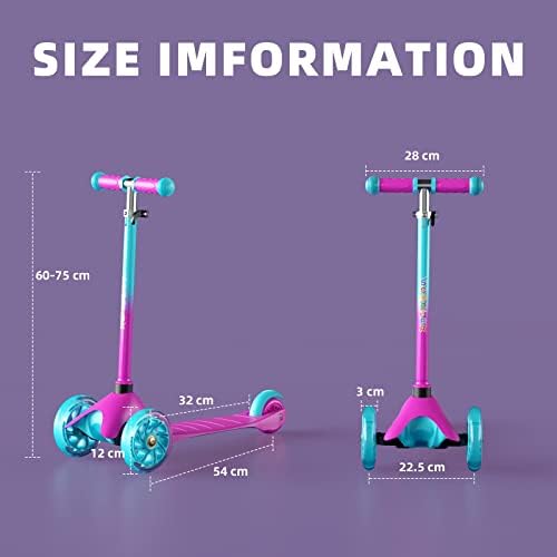 YMINA 3 Wheel Toddler Scooter for Kids 2 - 5 Years Old Boy Girl Kick Scooter Lightweight with 4 Adjustable Height PU Flashing Wheels Mini Scooter for Children