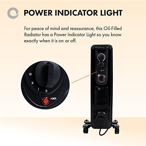 Devola 2000W Oil Filled Radiator with an Adjustable Heating Dial, PTC Fan Heater, 24 Hour Shutdown Timer, Schedule Timer and Turbo Heating - DVSOR7F20B (2000W, Black)