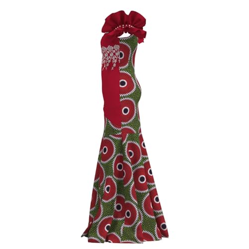 Image of iooiooi Womens Elegant Ankara Maxi Mermaid Dress Lace Decorated African Gowns