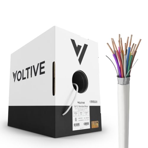 Voltive 18/12 Shielded Low Voltage Wire, Riser CL3R, White, 500ft - 18AWG, 12 Conductors, Overall Shield, Stranded Bare Copper, UL Listed - V-1282-1