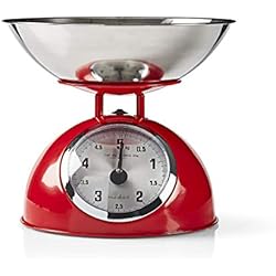 Nedis, Bascula de Cocina Retro Analogico, Metal, Rojo