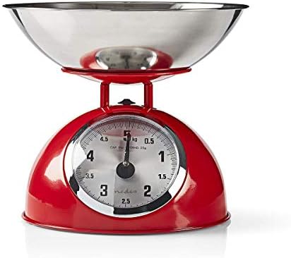 NEDIS Red Kitchen Scales with Bowl & Analogue Display, Retro Style