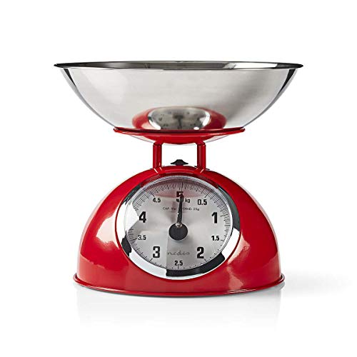 Nedis KASC110RD Retro Keukenweegschaal – Analoog – 5 kg – RVS Kom – Tare-functie – Rood