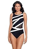 Miraclesuit Women's Swimwear Spectra Somerpointe Shelf Bra One Piece Swimsuit, Black/White, 08