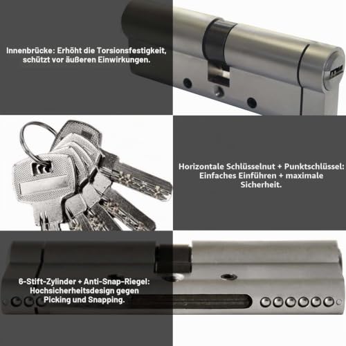 SEPOX® 70mm(35/35) Anti-Snap Euro-Türzylinder, Hochsicherheits 6-Stift, Messingkörper, Edelstahl...