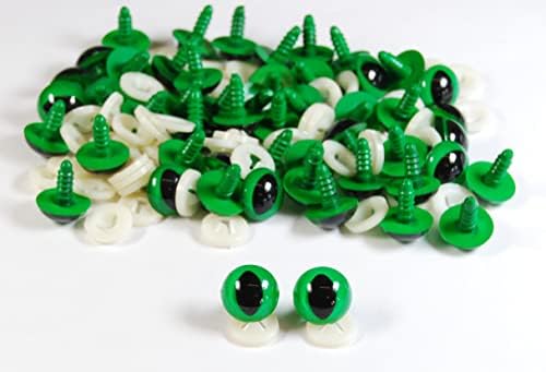 Pack of 25 Pairs - Yellow Cat Eyes with Plastic Backs - 12mm - Safety Eyes for Soft Toy or Teddy Bear Making