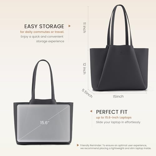 Image of LOVEVOOK Laptop Tote for Women - 15.6 Inch Faux Leather Laptop Bag with Clutch, Large Capacity Office Purse Computer
