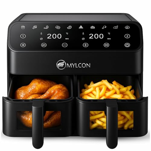 MYLCON Crispyo Airfryer Heißluftfritteuse Dual Zone 8 L 2000 W 2 x 4 L 10 Programme Touch-Bedienung 60–200 °C MLC13