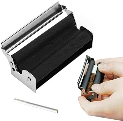 VIKSAUN 2 Pieces Metal Tobacco Roller Tobacco Maker Tool Use Manual Cigarette Rolling Machine Roller Cigarette Accessories Easy Use 70mm Portable Metal Box Smoking men gift (Black)