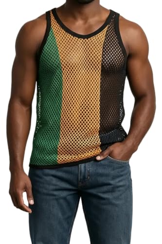 CRAZY LIZARD Gilet à cordes de la Jamaïque dans les gilets à cordes classiques de la Jamaïque. Gilets Marina en maille pour hommes, couleurs Rasta, gilet...