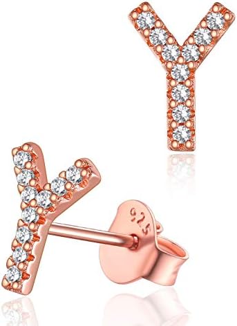 Silvora Shinny Initial Letter Diamond Stud Earrings for Women, Sterling Silver Alphabet A-Z Minimalist Jewelry S925 Earring for Women Girls