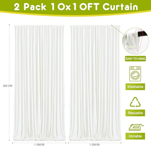 Wokceer Ivory Backdrop Curtain for Wedding Parties 2 Pack 10x10FT Wedding Curtains Photo Backdrop Drapes Polyester for Photoshoot Baby Shower Birthday Party Curtains Background 4 Panels 5x10FT by Wokceer - Image 2