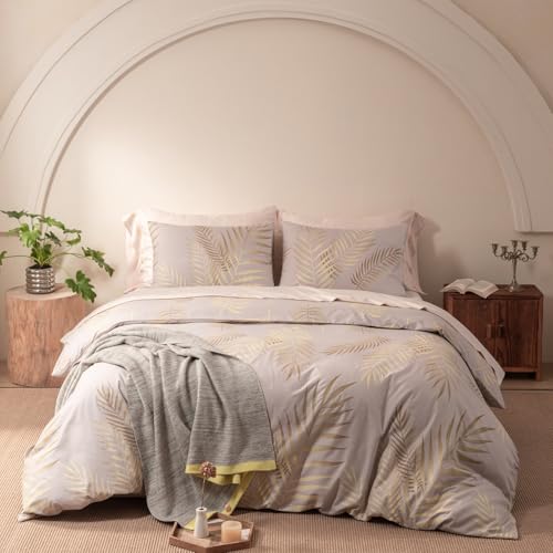 Luofanfei Bettwäsche 135x200cm Beige Gold Blätter Muster Wendebettwäsche...