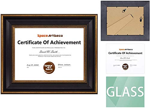 Space Art Deco, 8.5X11 Document Frame With Easel Stand/D-Ring Hangers, Certificates And Pictures, Wall/Table Top Display, Black/Ornate Gold Design (2 Pack) #TOP4
