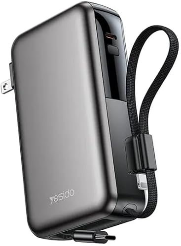 3-IN-1 YP90 22.5W Dual Mode Digital Display Power Bank,Built-IN Retractable USB-C Cable & 12W USB-Lightning Lanyard Cable.