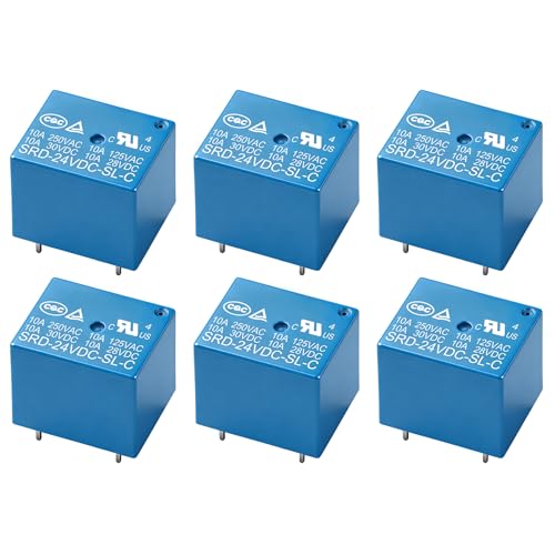 Weasch 6Pcs PCB Power Relay SRD-24VDC-SL-C, DC 24V Coil, 10A 250VAC, SPDT, 5 Pin, for Household Appliance Boards (6)