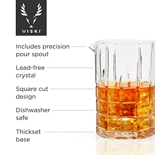 Viski Highland Mixing Glass 18 Ounces, Square-Cut Crystal Barware, Cocktail Accessories, Home Bar Supplies, Set of 1, Clear