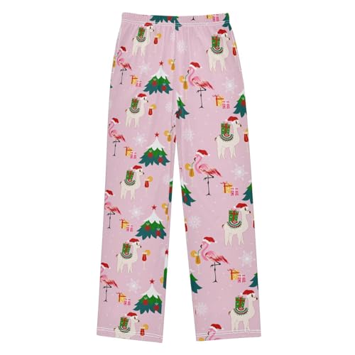 Christmas Llama Flamingo Gift Boys Long Pants Soft Trousers Elastic Waist Kids Lounge Bottoms with Pockets S-XL