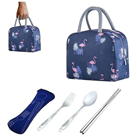 BAOSROY Lunchtasche,Lunch Tasche,Mittagessen Tasche,Lunchtasche Arbeit,Lunch Kühltasche,Isolierte Lunchtasche,mit Portable Edelstahl Besteckset Cover