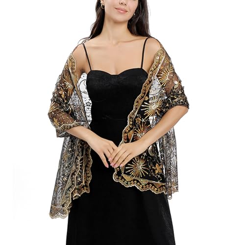 Women’s Moon Star Pashmina Wrap for Evening Wedding Dress Silk Sheer Bridal Bridesmaid Shawl4