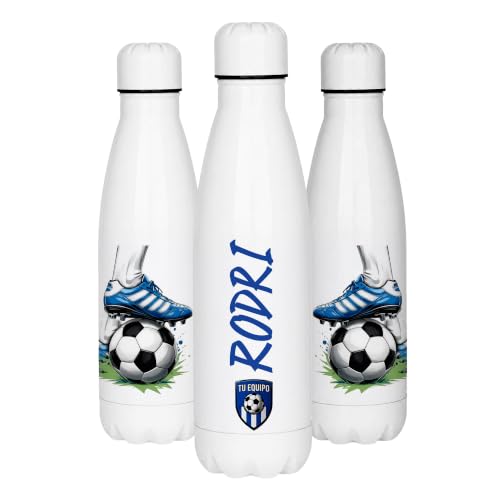 Botella Térmica Personalizada Fútbol Niños 500ml - Acero Inoxidable Doble Pared - Mantiene Frío 24h - Botella Agua Deporte Colegio Sin BPA - Regalo Original Cumpleaños Niño (Futbol-1)