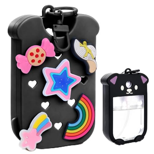 Image of Mity rain Hand Sanitizer Spray Case Compatible With Touchland, Cute Silicone Hand Sanitizer Holder Keychain with 4 Charms, Portable Refillable Sanitizer Accessory, Gift for Women And Teens