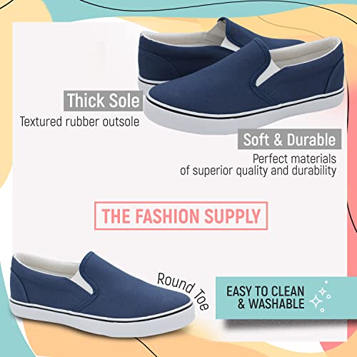 Low-Top Slip Ons Women's Fashion Sneakers Casual Canvas Sneakers For Women Comfortable Flats Breathable Padded Insole Slip On Sneakers Women Low Slip On Shoes, 9, Navy #TOP3